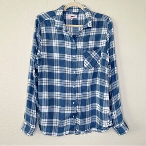 Bongo Women’s Size Large Blue Plaid Button Down Shirt